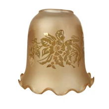 Abat-jour Tulipe haut. 113mm ø 128mm ø base 43mm – Verre satiné ambré gravé (lustre et applique)