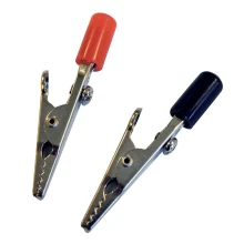 Lot de 2 pinces crocodiles manches isolées – 5A 12V – Connexion à vis ou fiche banane ø 4mm – Rouge et noir