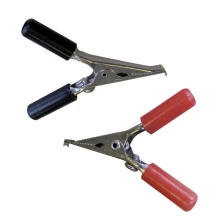 Lot de 2 pinces crocodile à bec manches isolées – 5A 12V – Connexion à vis ou fiche banane ø 4 mm – Rouge et noir