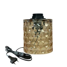 Lampe à poser Art déco E27 avec câble long. 1m50 avec interrupteur et fiche 2 pôles – Verre translucide ambré (luminaire)