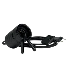 Douille métal à poser E27 avec câble tissu long. 1m50 avec interrupteur et fiche 2 pôles – Noir (luminaire)