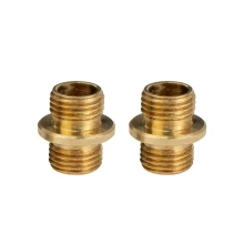 Lot de 2 raccords double mâle pas 10x1 ø 14mm haut. 15mm – passage de câble ø 7mm – Laiton (montage luminaire)