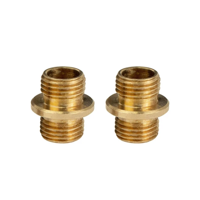 Lot de 2 raccords double mâle pas 10x1 ø 14mm haut. 15mm – passage de câble ø 7mm – Laiton (montage luminaire) (photo n°1)