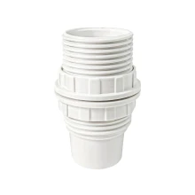 Douille E14 filetée avec 2 bagues de fixation pour abat-jour – 2A 250V – Plastique blanc PBT (luminaire)