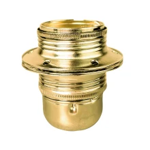 Douille E27 filetée avec 2 bagues de fixation pour abat-jour – 4A 250V – A connecter à la terre – Acier laitonné (luminaire)