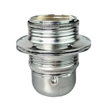 Douille E27 filetée avec 2 bagues de fixation pour abat-jour – 4A 250V – A connecter à la terre – Acier chromé (luminaire)