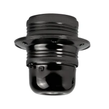 Douille E27 filetée avec 2 bagues pour abat-jour – 4A 250V – A connecter à la terre – Métal noir perle (luminaire)