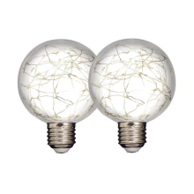 Lot de 2 globes LED ø 80mm 1,5W 55lm blanc chaud 3000K culot E27 – Plastique haute résistance aux chocs (guirlande extérieure)