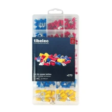 Coffret de cosses électriques à sertir isolées – Assortiment 270 pièces (140 cosses rouges, 110 cosses bleues, 20 cosses jaunes)